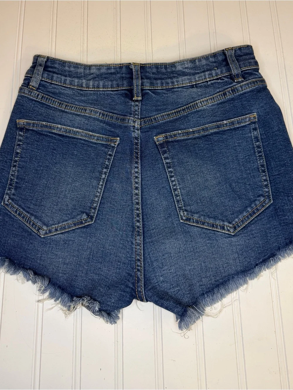 Zara High Rise Denim Jean Shorts size 6 Raw Hem Distressed